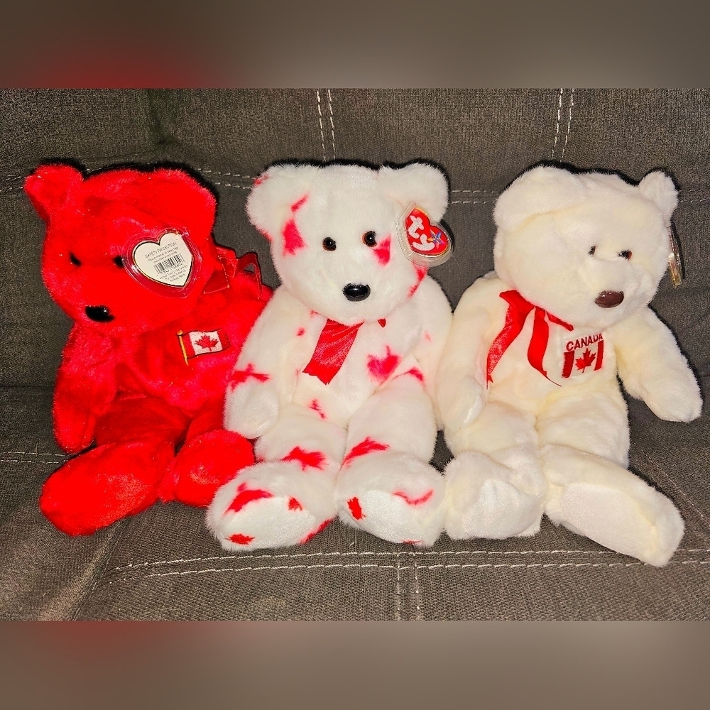 🍁 MAPLE, CHINOOK & PIERRE, Vintage Beanie Buddy LOT OF 3 - Canadian EXCLUSIVES